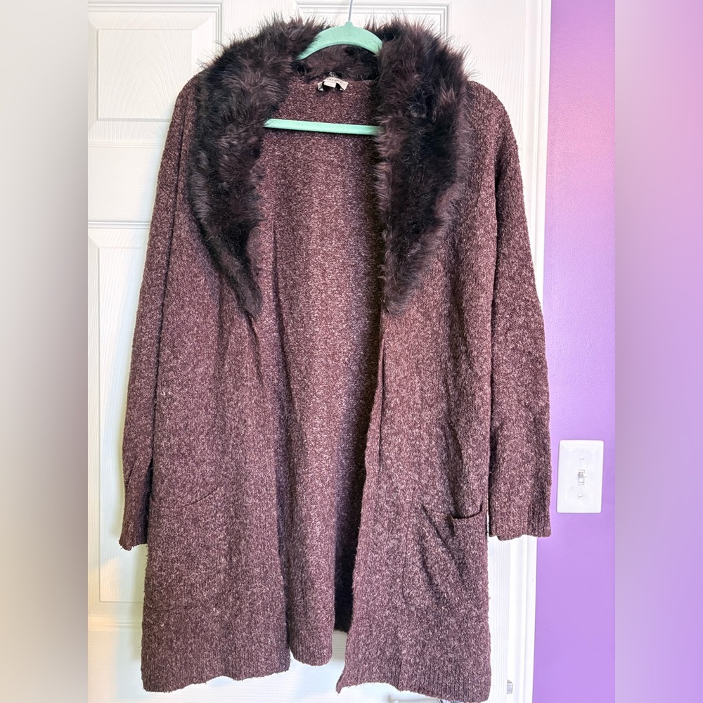 Cardigan with Faux Fur Trim